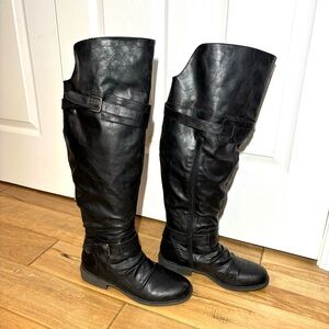 Diba Wide-calf Over-the-Knee Riding Boot Black Vegan Leather Buckle Slouchy 8.5